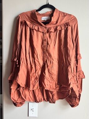 Apiece Apart Rust Ruffle Blouse Boho Tiered Sleeve Romantic Top 6 Feminine